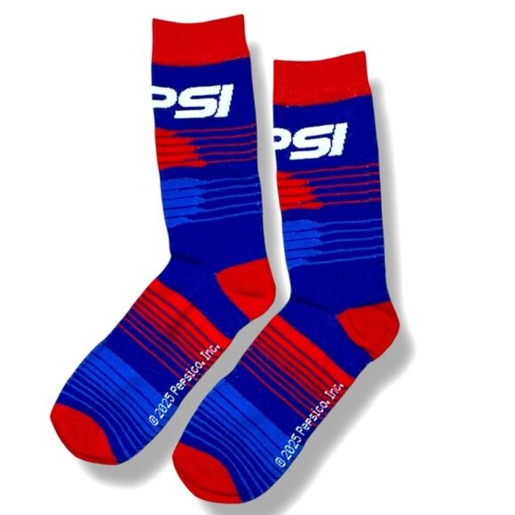 Pepsi Novelty Crew  Socks Reinforced Toe Heel Red Blue Unisex Men Shoe SZ 6-13 - Picture 3 of 16